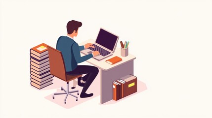 Simple Isometric Infographic of a Person Working