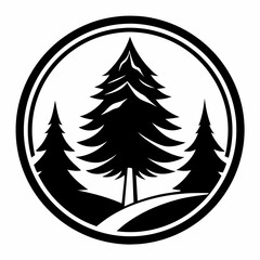 set of pine trees in a circle black and white vector