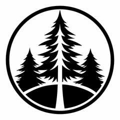 set of christmas trees in a circle black and white logo