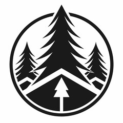 set of pine trees in a circle black and white vector logo