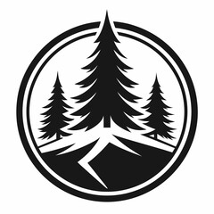 set of pine trees in a circle black and white vector logo
