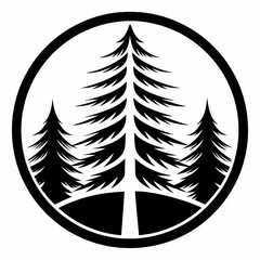set of pine trees black and white