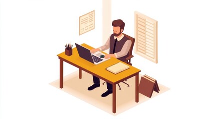 Simple Isometric Infographic of a Working Man
