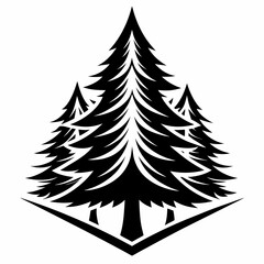 set of christmas trees black and white vector logo