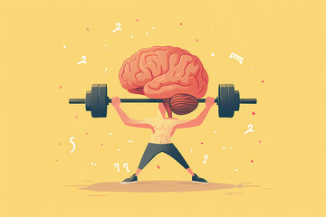 A cartoon illustration of a muscular figure lifting a barbell, with a large brain as its head, symbolizing strength and intelligence.