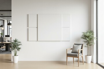 Fototapeta premium Minimalistic Modern Office Space with Calming Plants Enhancing Productivity and Serenity