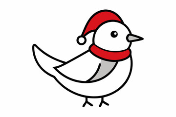  Vector Outline of A cute Dove wearing a Santa clause hat and scarf on white background.
