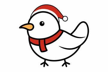  Vector Outline of A cute Dove wearing a Santa clause hat and scarf on white background.