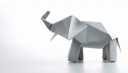 Grey origami elephant on white