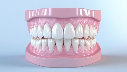 Obraz premium 3D Model of White Teeth with Wrinkle Detail on Light Blue Background, Emphasizing the Importance of Teeth Healthcare