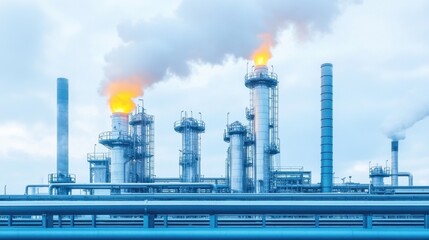 Obraz premium Busy Refinery Plant with Rising Steam