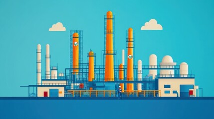Obraz premium Modern Oil Refinery Plant with Bright Chimneys