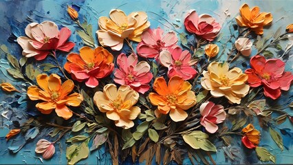 Fototapeta premium Oil Painting of Vibrant, Colorful Flowers