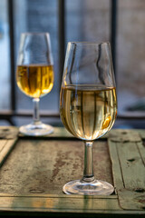 Sherry wine tasting, fino, olorosso, amontillado, cream jerez sherry fortified wine made from...