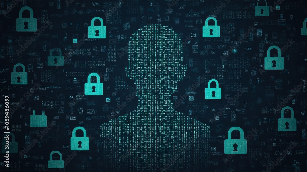 Poster user profile data security concept with padlocks