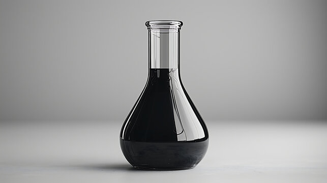 Three empty glass flasks, two out of focus in the background, stand on a white surface. The flasks are clear and have a round bottom