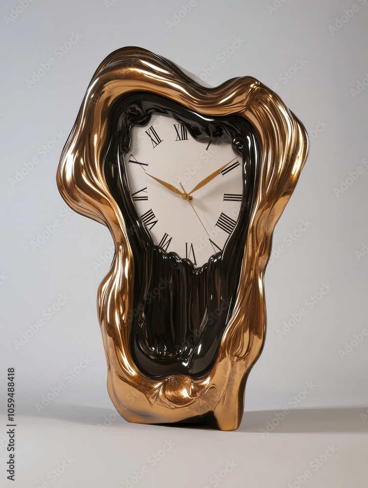 Fototapete the artwork features a uniquely designed clock with melting hands, symbolizing time's fluidity and i