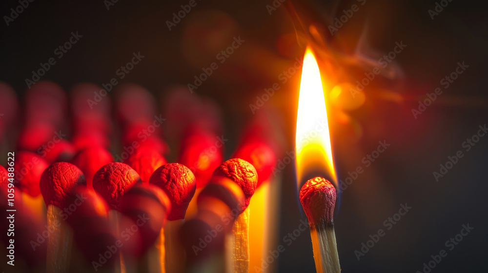 Poster a close up of a matchstick with a flame on it