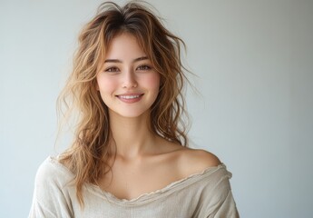 Fototapeta premium ブロンドヘアで微笑む美しい若い女性のポートレート
