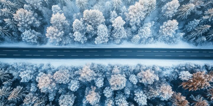 Winter Road Through Snowy Forest - Powered by Adobe