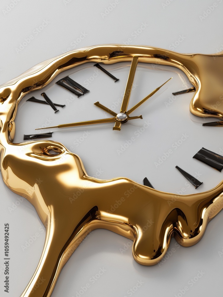 Poster a surreal clock features melting hands, illustrating the transient nature of time in a contemporary 