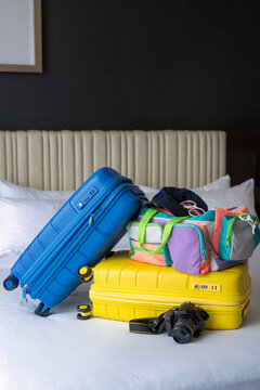 Packed Suitcases and Camera Ready for Travel