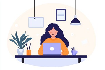 Obraz premium A woman working from home with a laptop showcasing the flexibility of remote work and the modern home office environment