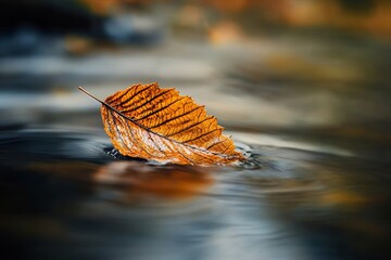 A withering leaf floating down a river highlighting the concept of letting go and the natural flow of life events