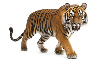 Obraz premium Majestic Bengal Tiger Walking Isolated on White Background