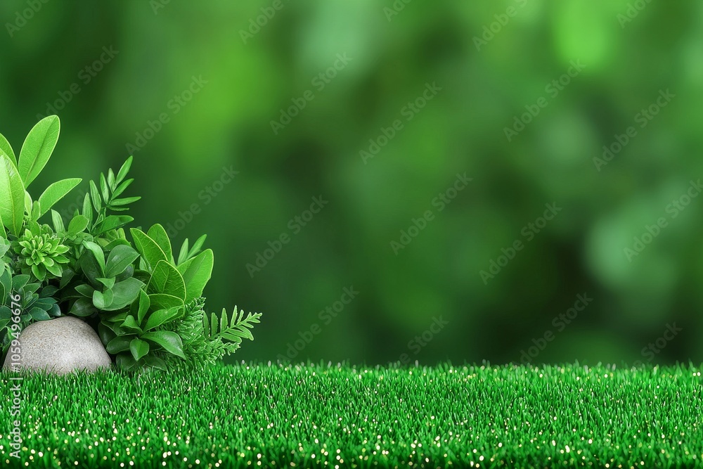 Poster with wavy patterns and sparkling lights, an abstract green glitter bokeh background is presented