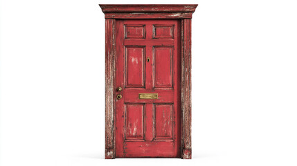 Obraz premium Vintage Red Wooden Door with Peeling Paint and Brass Hardware