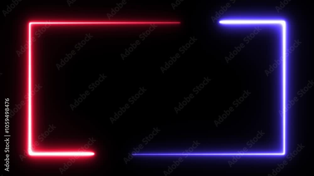 Aufkleber animated neon rectangle frame glowing in a futuristic digital background, neon rectangle loop, motio