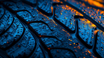 Abstract Tire Tread Texture with Blue and Orange Lighting