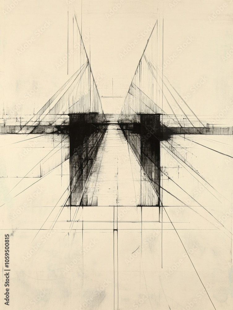 Poster The artwork features a bridge design that emphasizes clean lines and symmetry, creating a sense of depth and perspective. Generative AI