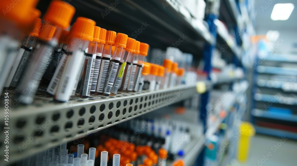 Poster the shelves are filled with pipettes of various sizes used for precise measurement of liquids.