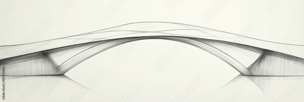 Poster an abstract drawing captures a sleek bridge design, elegantly arching over calm waters, emphasizing 
