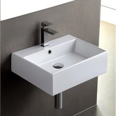 Fototapeta premium Compact sink with minimalist fixtures, modern bathroom design, efficient