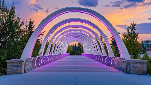Pedestrian bridge in Senayan city covered in neon lights