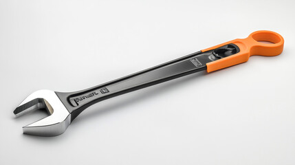 Obraz premium Adjustable Wrench with Orange Handle Isolated on White Background