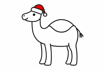 Fototapeta premium Vector Outline of A cute Camel wearing a Santa clause hat and scarf on white background.
