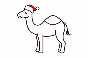 Obraz premium Vector Outline of A cute Camel wearing a Santa clause hat and scarf on white background.