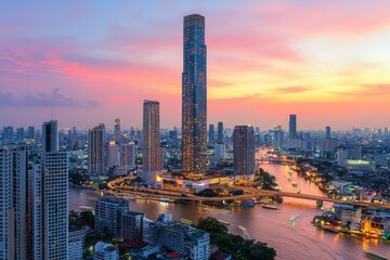 Fototapeta premium Bangkok, Thailand, a smart city with high speed internet and connections