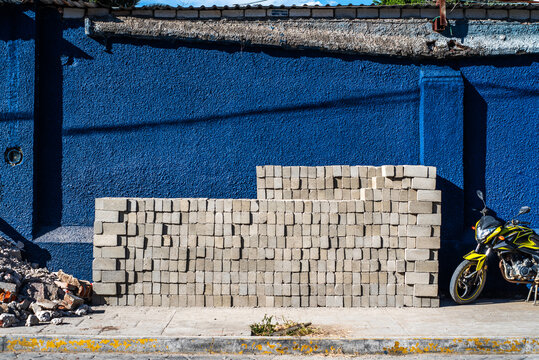 Stacked blocks of concrete ready for construction Oaxaca, Mexico