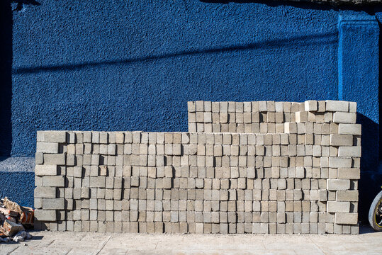 Stacked blocks of concrete ready for construction Oaxaca, Mexico