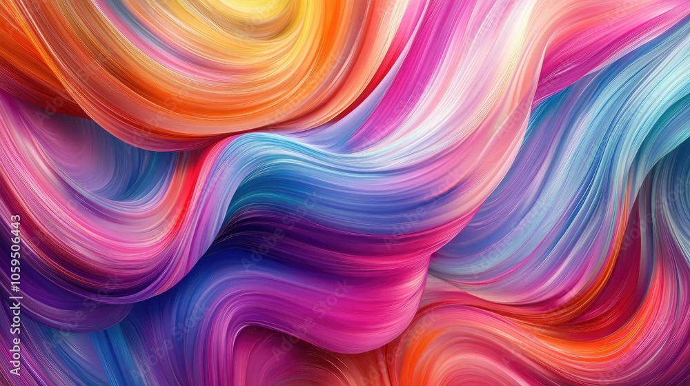 Aufkleber Colorful brush strokes create an abstract wave background with flowing ribbons showcasing a fluid design in vibrant textures and 3D elements reminiscent of acrylic paint
