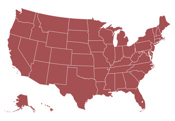 Map of Usa with states, borders