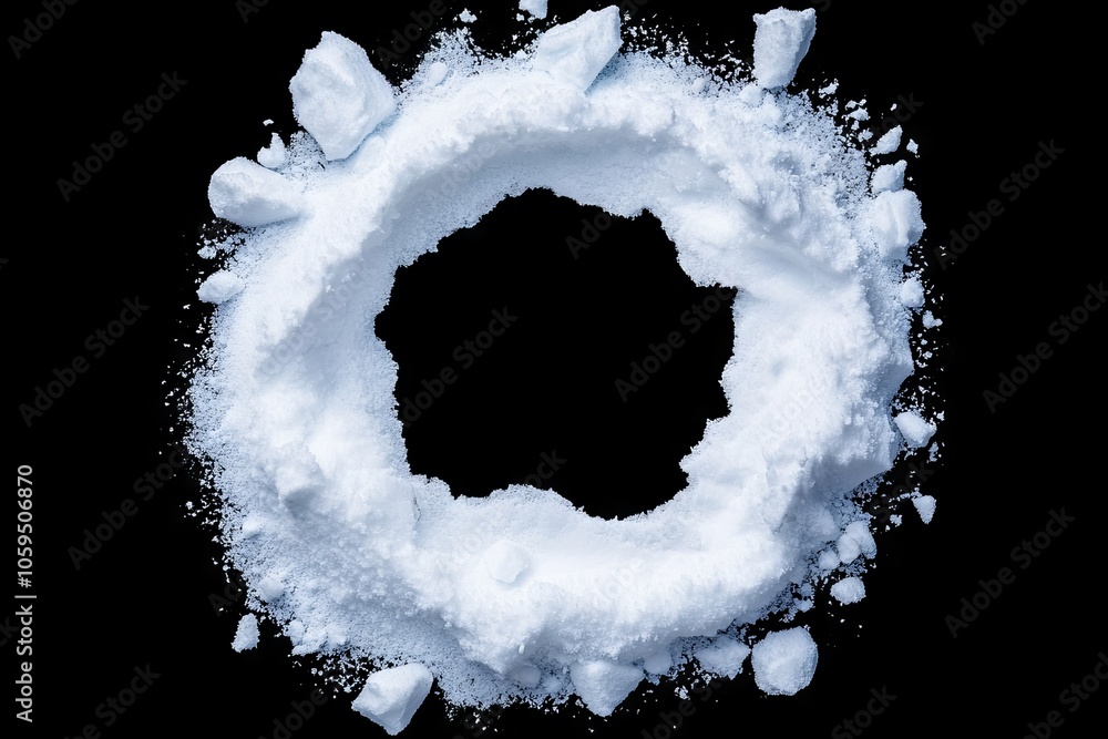 Poster snowy texture on abstract winter background, used to create a round border or frame