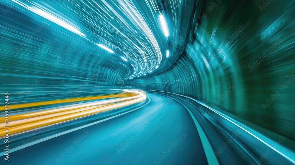 Poster blurred abstract motion on a road within a glass tunnel submerged underwater