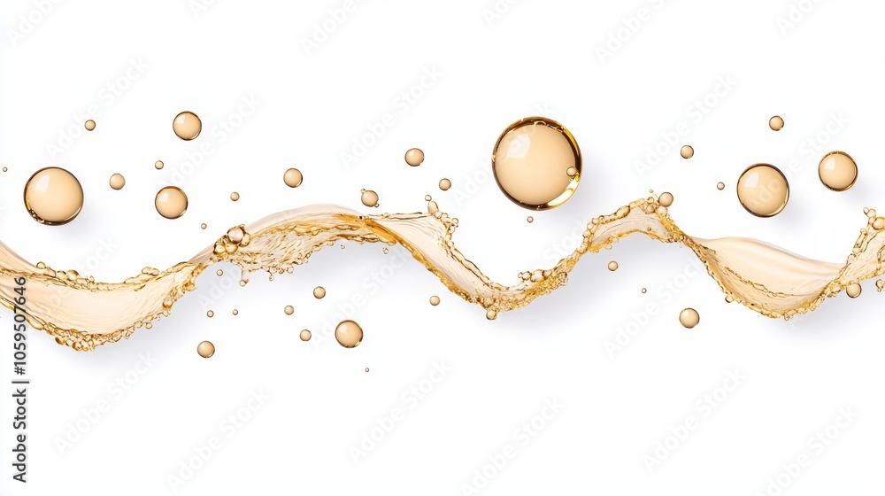 Poster in an abstract futuristic 3d texture, sparkling champagne bubbles freeze in a transparent background