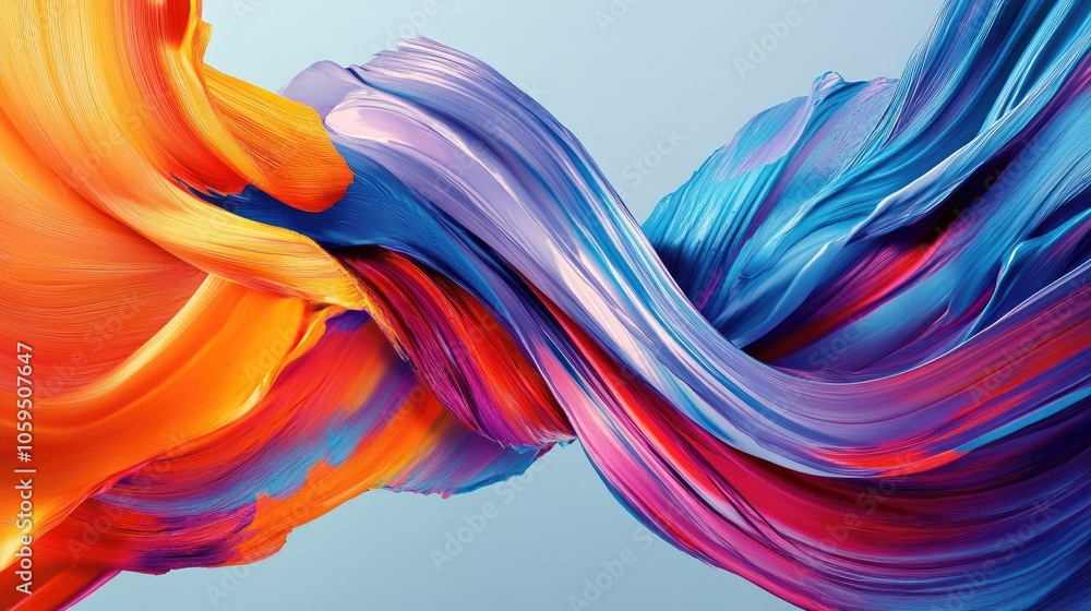 Aufkleber Colorful brush strokes create an abstract wave background with flowing ribbons showcasing a fluid design in vibrant textures and 3D elements reminiscent of acrylic paint